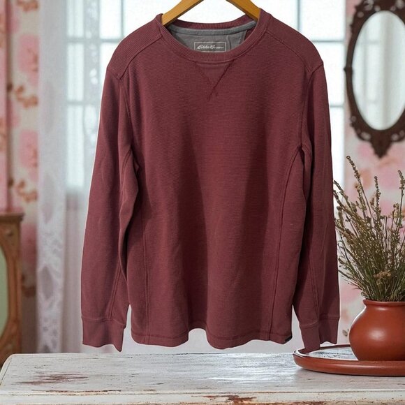 Eddie Bauer Men's Burgundy Waffle Knit‎ Thermal Long Sleeve Pullover Size M - Picture 1 of 8